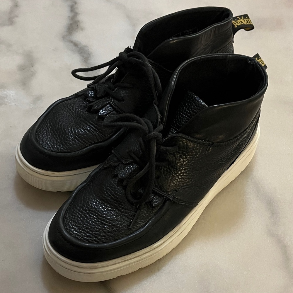 Dr. Martens Jemima Kiltie Chukka Black Leather Ankle Boots with Cream Air Soles